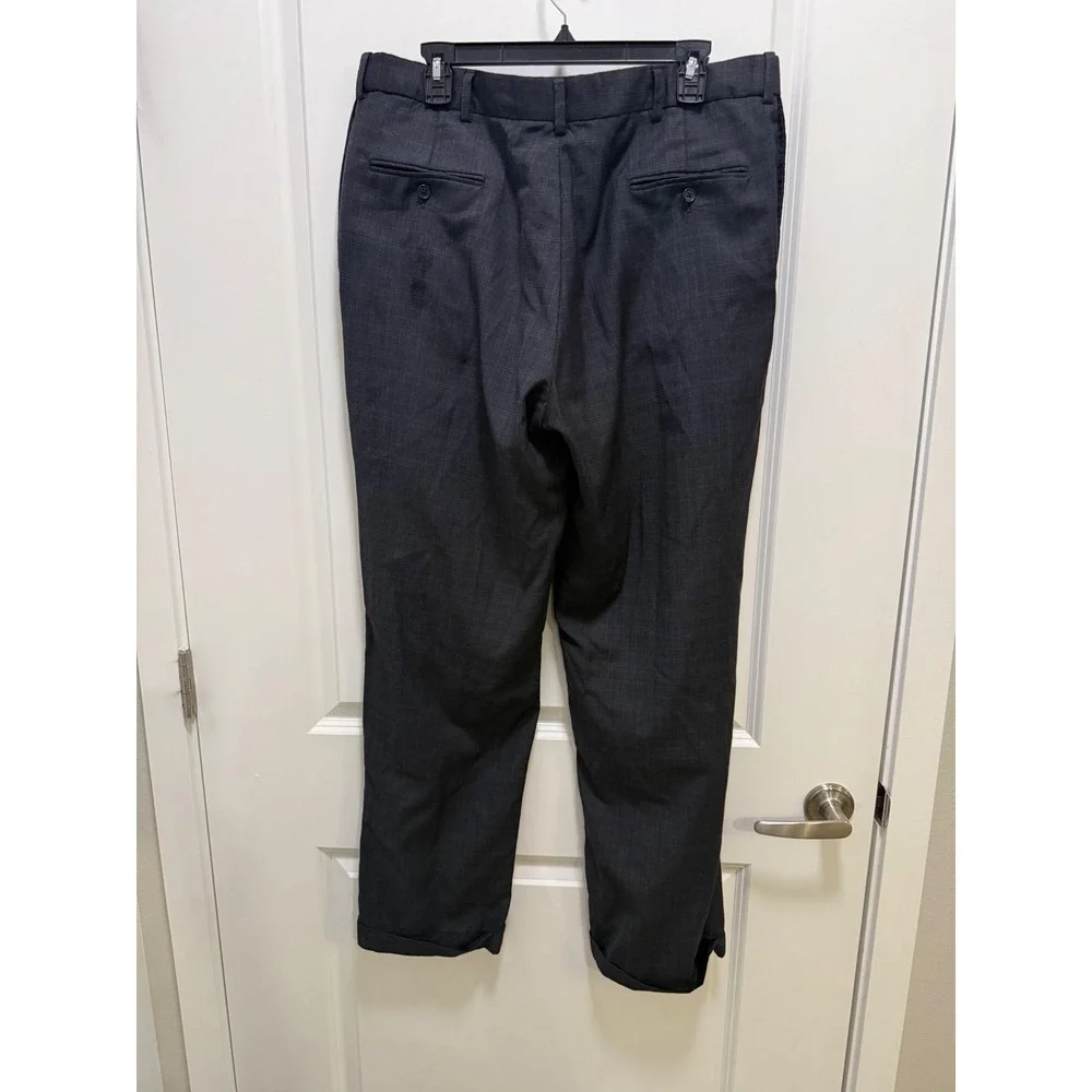 Hart Schaffner Marx Mens 38 Grey Glen Plaid 100% Wool Pleated Cuffed Dress Pants